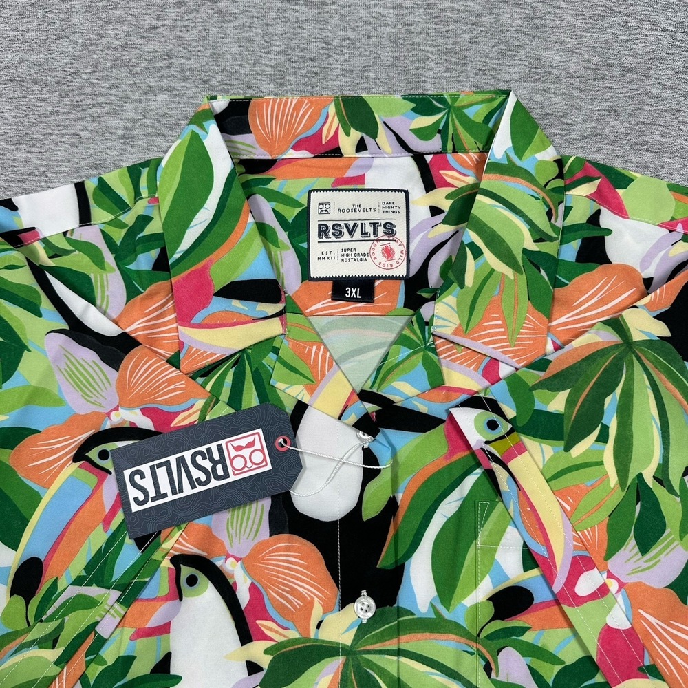 RSVLTS Shirt Womens 3XL Green Toucan Tropic Stretch Short Sleeve Button Up NEW